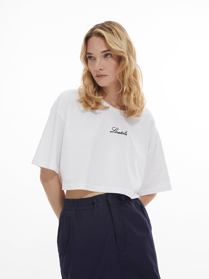 Short Sleeve Crew Neck Surface With Print Crop White T-shirt