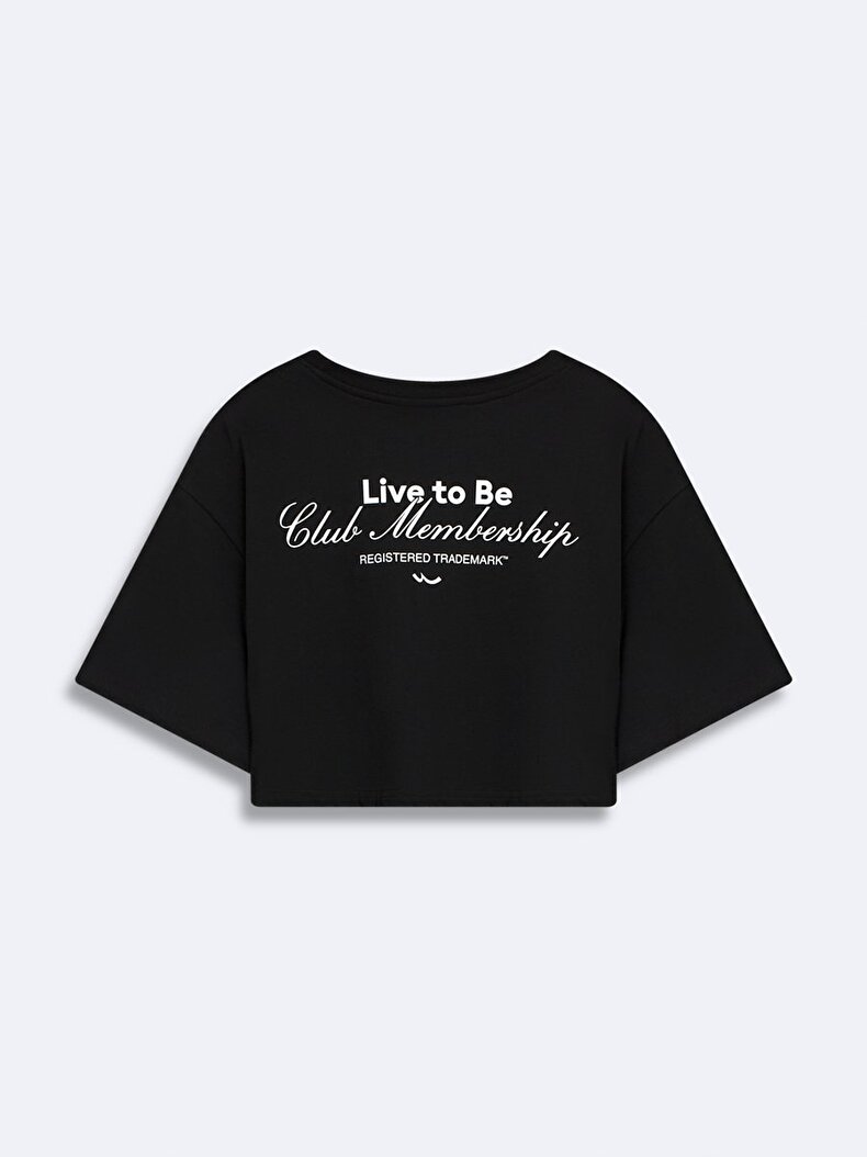 Short Sleeve Crew Neck Surface With Print Crop Black T-shirt