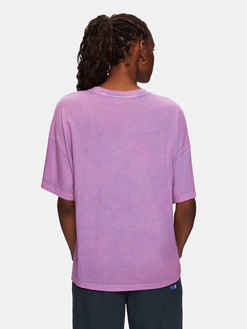 Relaxed Fit Sloganlı Mor T-shırt