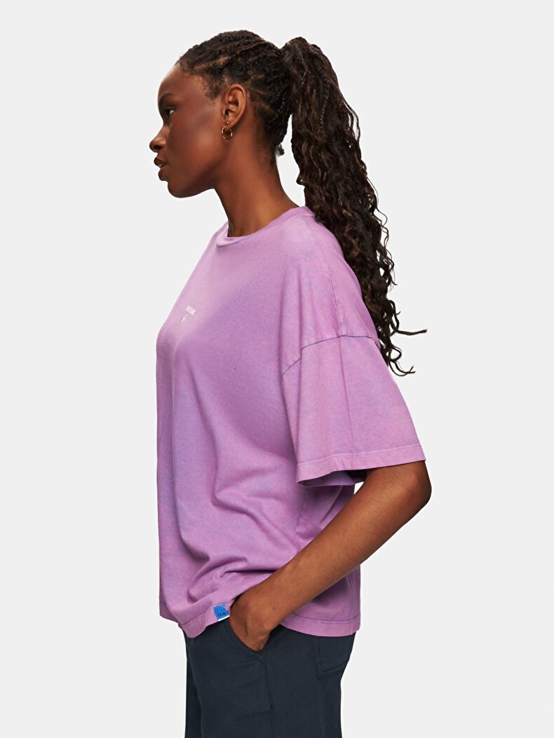 Relaxed Fit Sloganlı Mor T-shırt