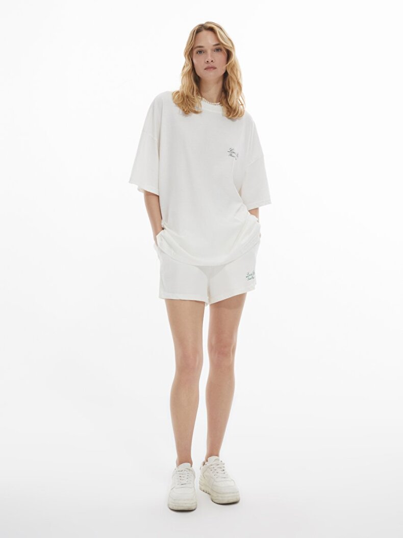 Short Sleeve Crew Neck Surface With Print White