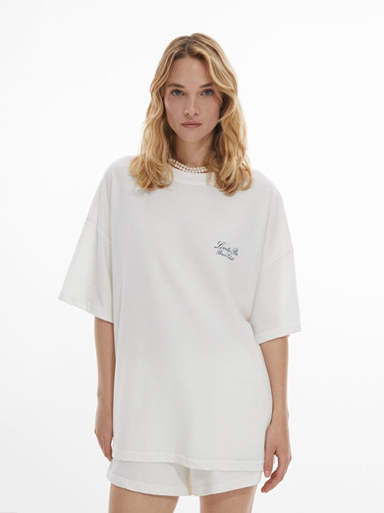 Short Sleeve Crew Neck Surface With Print White
