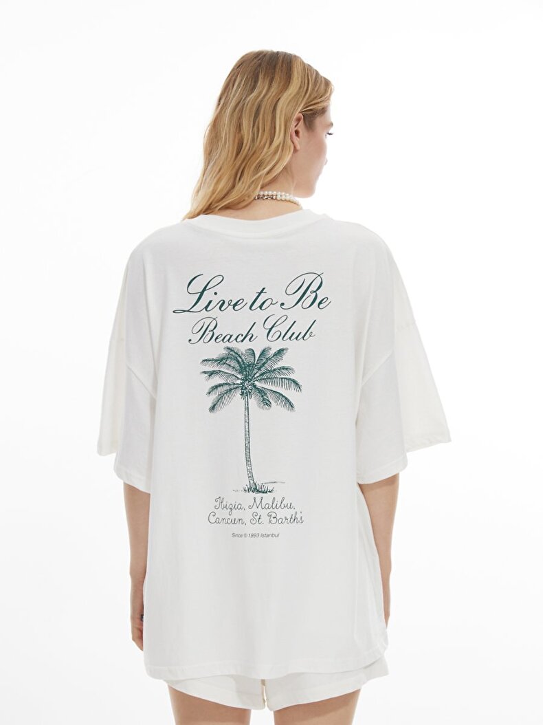 Short Sleeve Crew Neck Surface With Print White