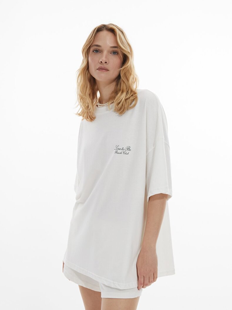 Short Sleeve Crew Neck Surface With Print White