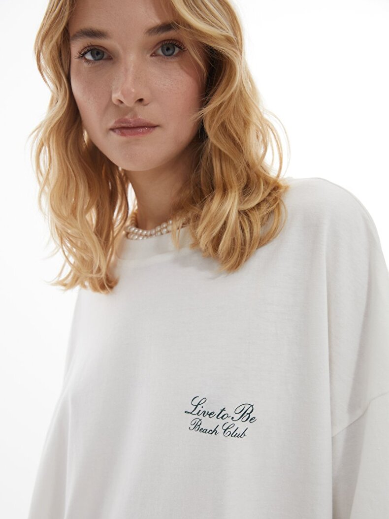 Short Sleeve Crew Neck Surface With Print White