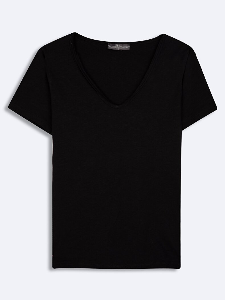 Short Sleeve V-neck Regular Black T-shirt