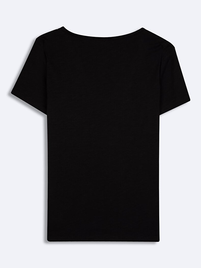 Short Sleeve V-neck Regular Black T-shirt