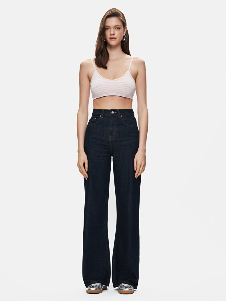 Çizgili Crop Askılı Pembe Atlet