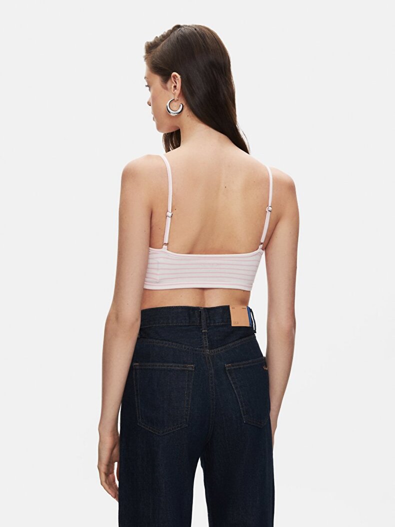 Çizgili Crop Askılı Pembe Atlet