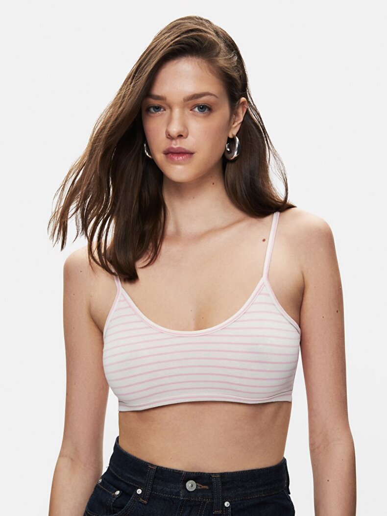 Çizgili Crop Askılı Pembe Atlet