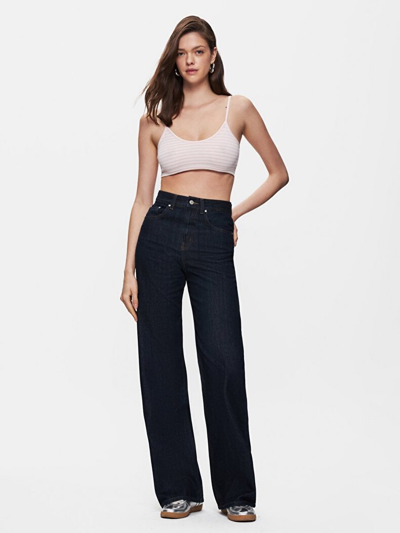 Çizgili Crop Askılı Pembe Atlet