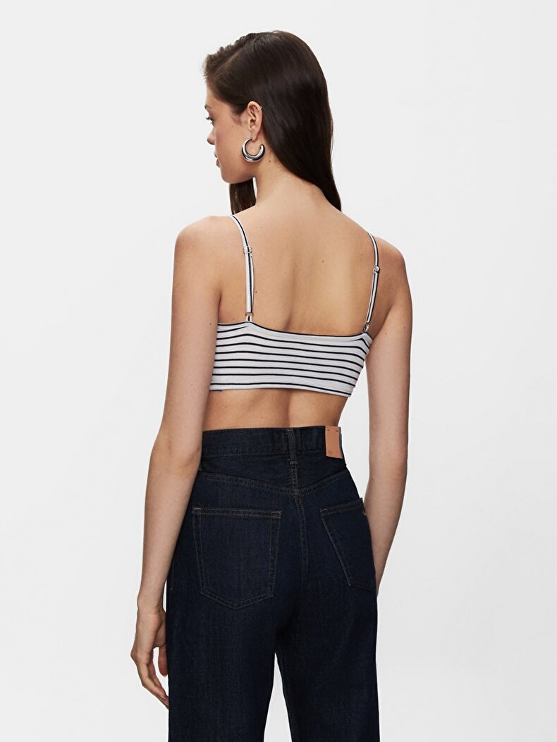 Çizgili Crop Askılı Mavi Atlet