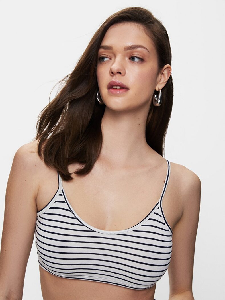 Çizgili Crop Askılı Mavi Atlet