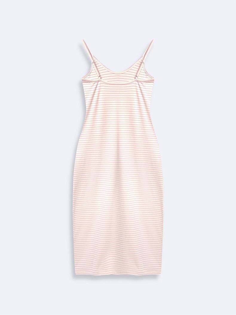 Çizgili Mini Pembe Elbise