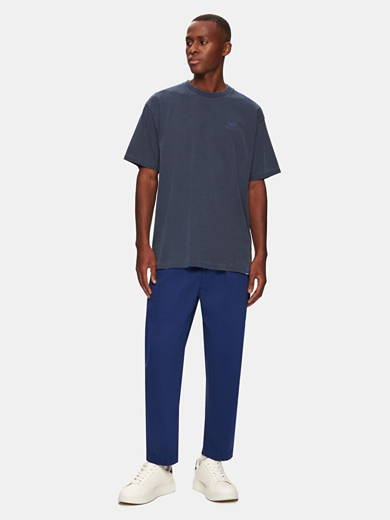 Short Sleeve Crew Neck Surface With Print Loose Navy T-shirt