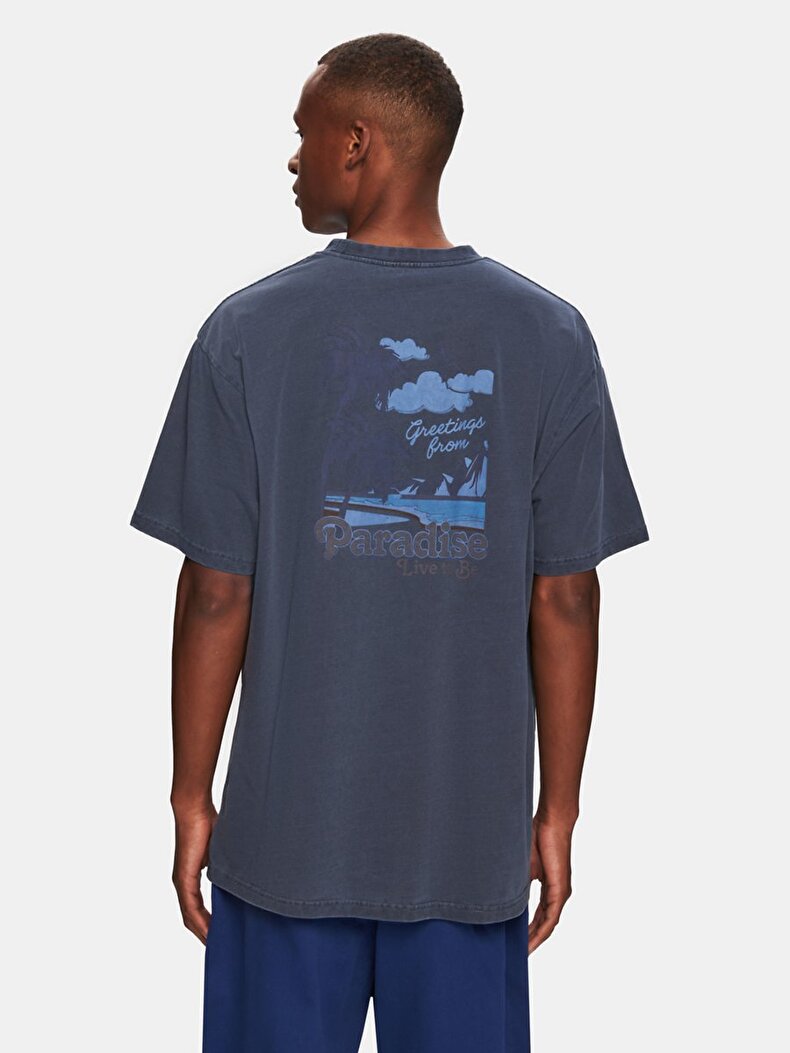 Short Sleeve Crew Neck Surface With Print Loose Navy T-shirt
