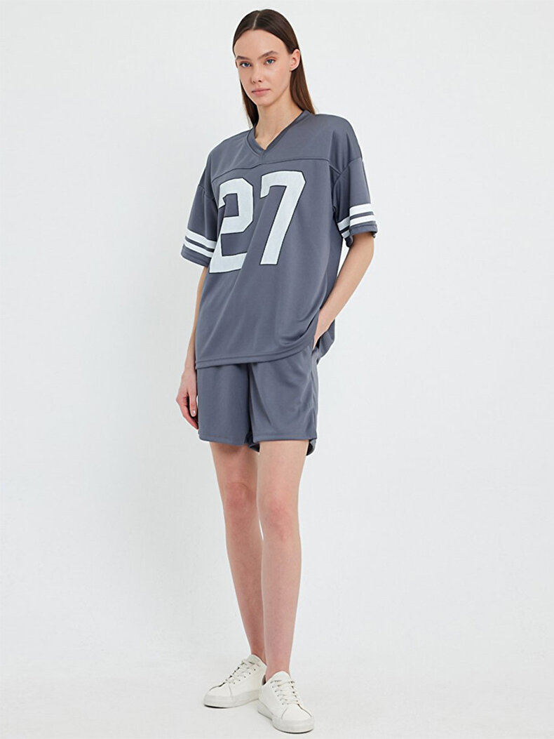 Short Sleeve Jacquard Sports Anthracite T-shirt