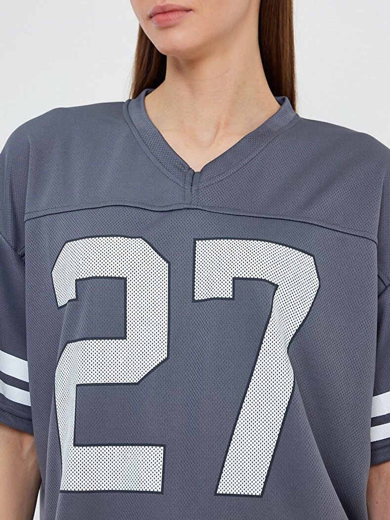 Short Sleeve Jacquard Sports Anthracite T-shirt