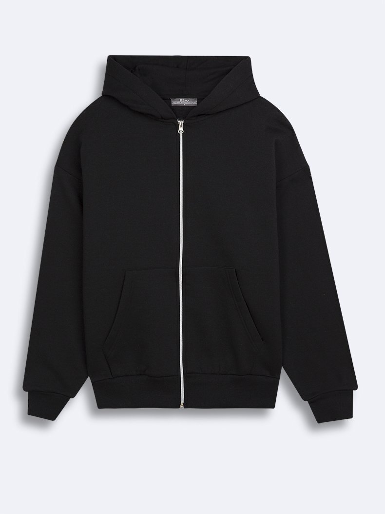 Siyah Sweatshırt Fermuarlı Kapüşonlu