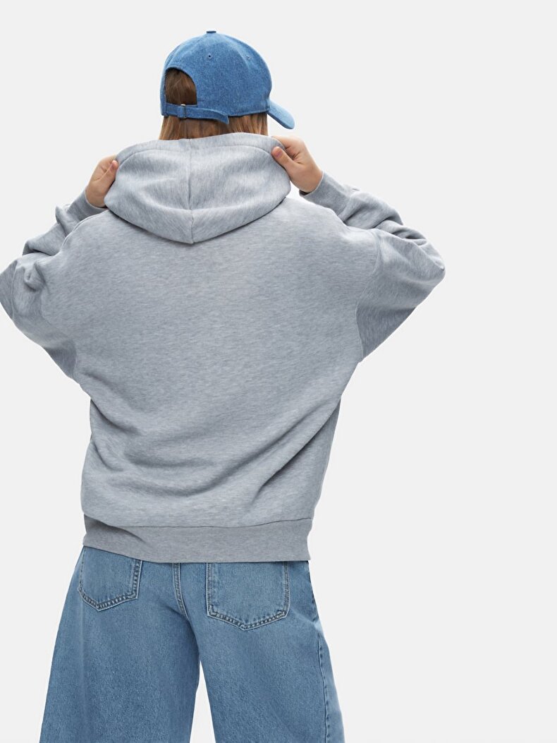 Gri Sweatshırt Fermuarlı Kapüşonlu