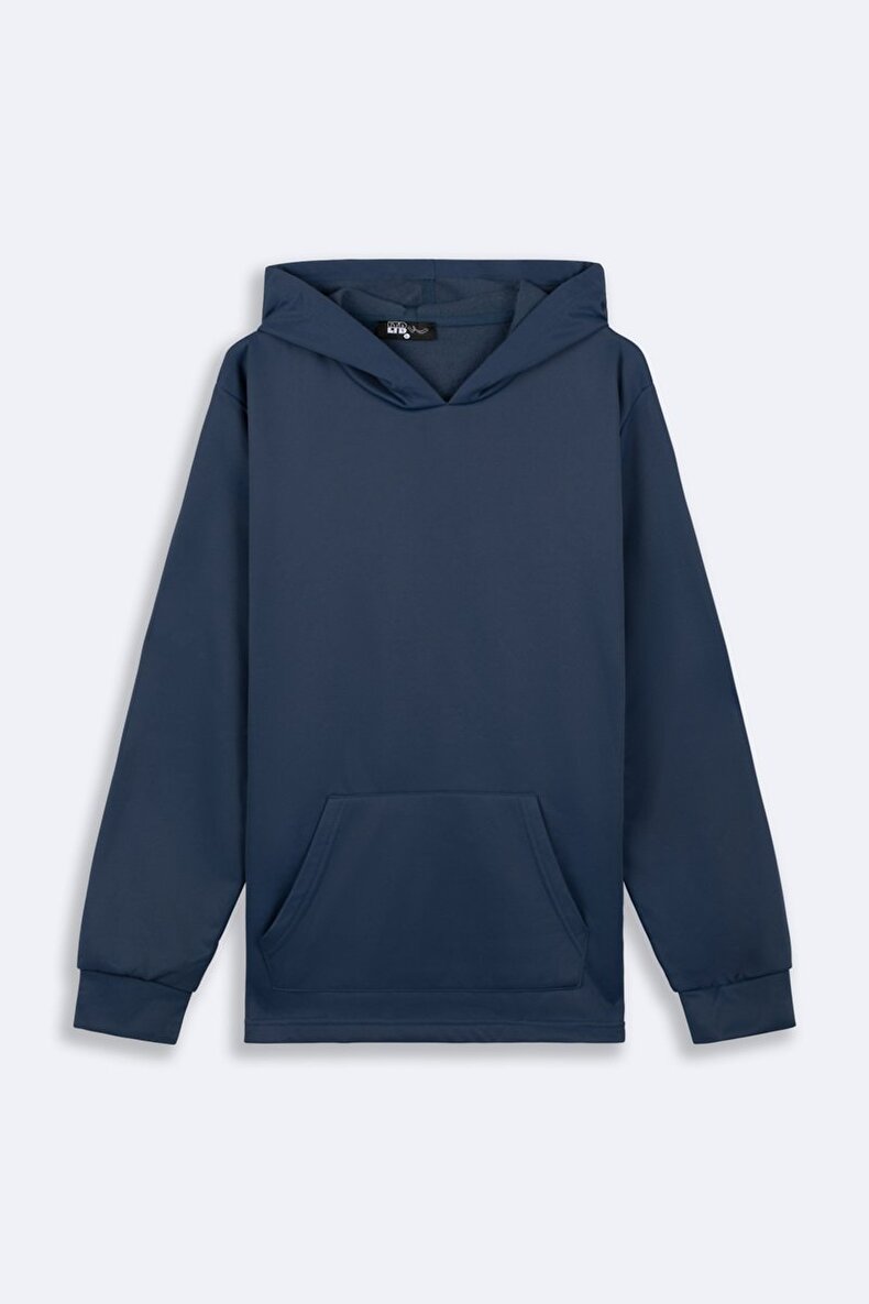 Kapüşonlu Mavi Sweatshırt