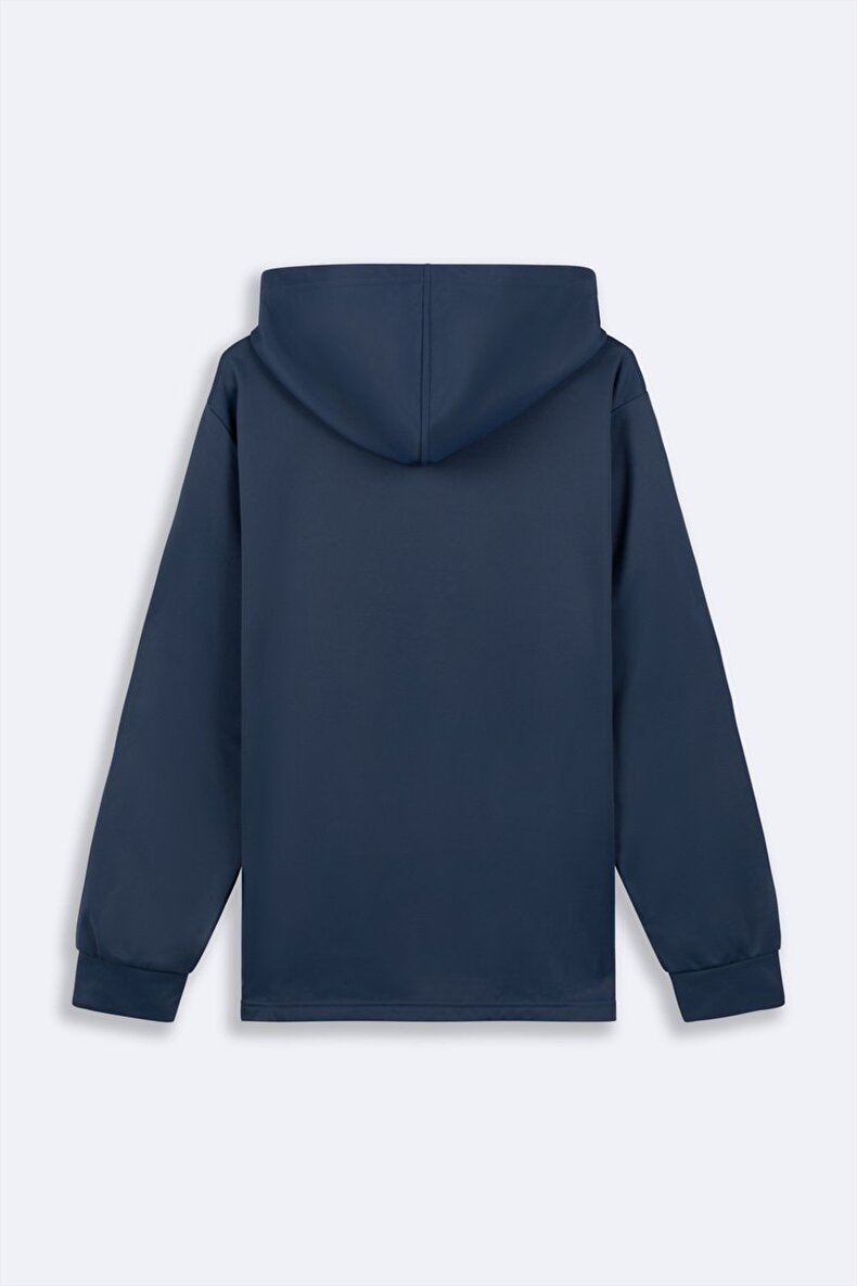 Kapüşonlu Mavi Sweatshırt