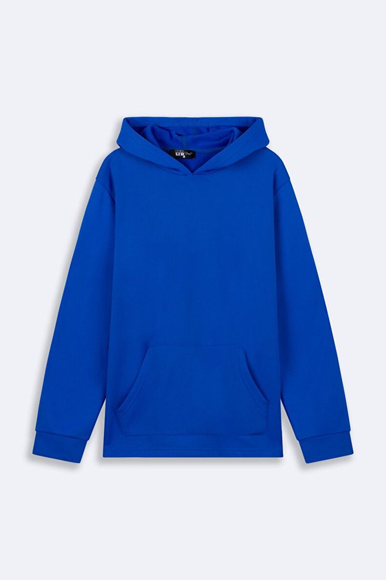 Kapüşonlu Mavi Sweatshırt