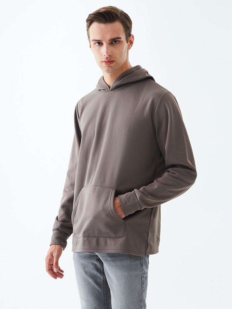 Kapüşonlu Gri Sweatshırt