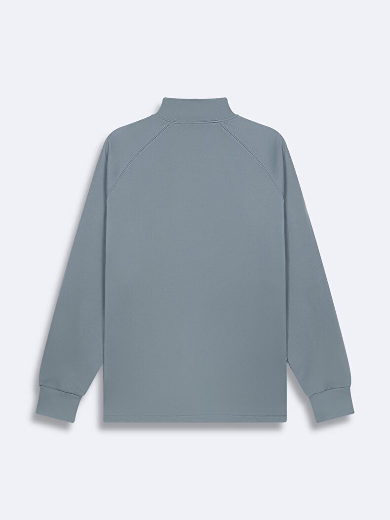 Dokulu Yarım Fermuarlı Gri Sweatshırt