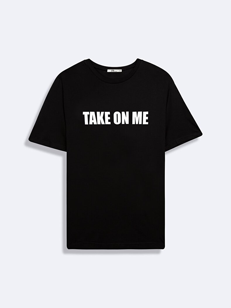 Short Sleeve Print With Print Crew Neck Black T-shirt