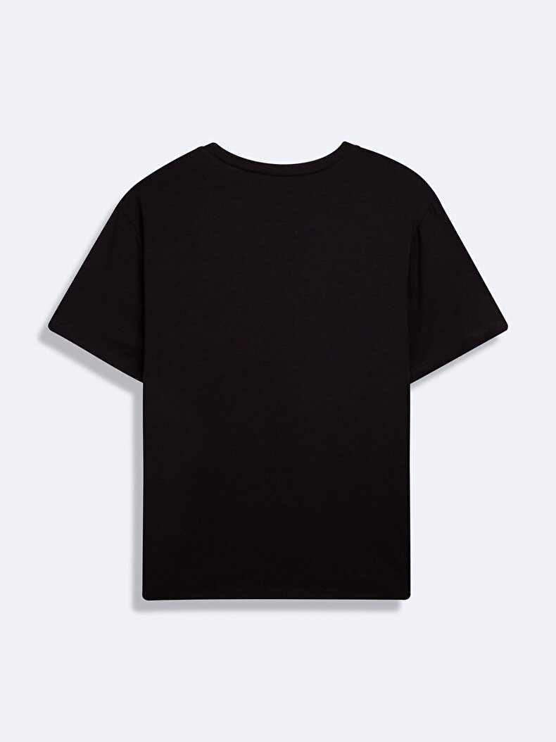 Short Sleeve Print With Print Crew Neck Black T-shirt