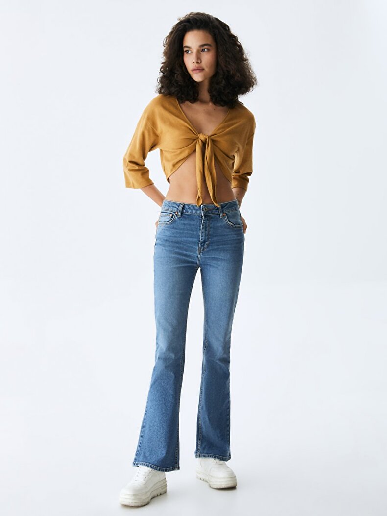 Front Cord Closure Cropped Ball Brown Sweatshirt