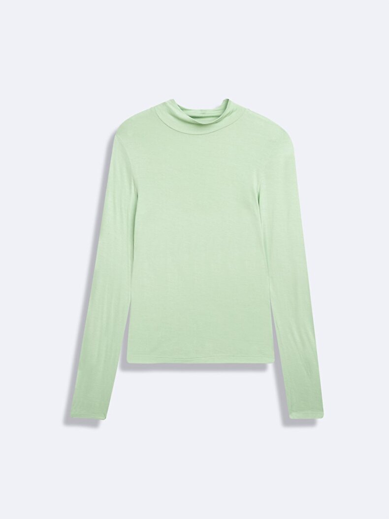 Long Sleeve Turtle Neck Basic Green Sweatshirt