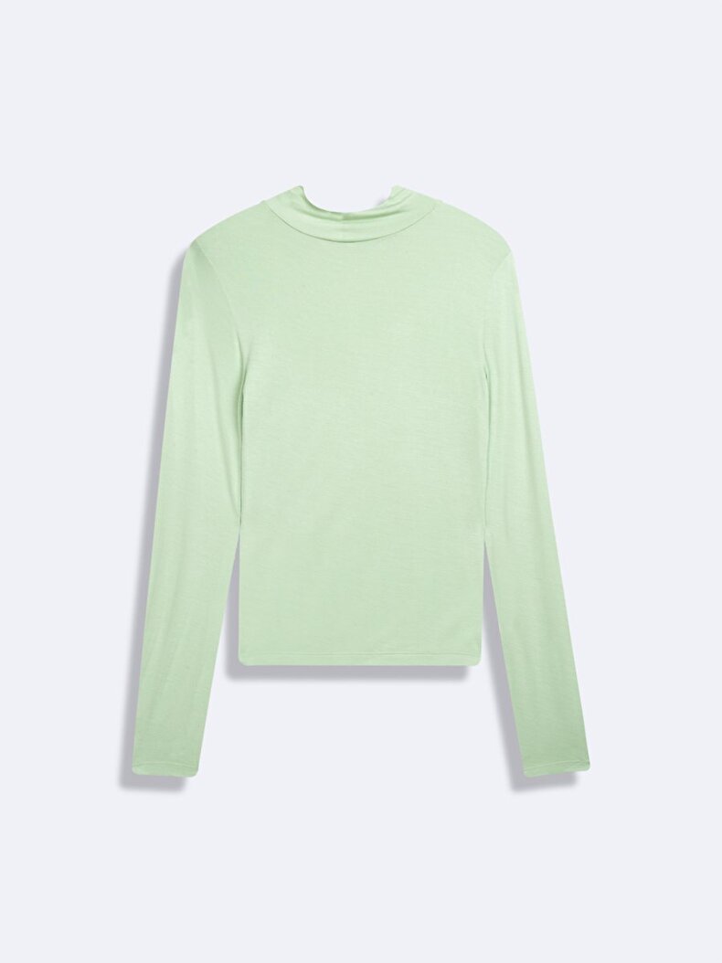 Long Sleeve Turtle Neck Basic Green Sweatshirt