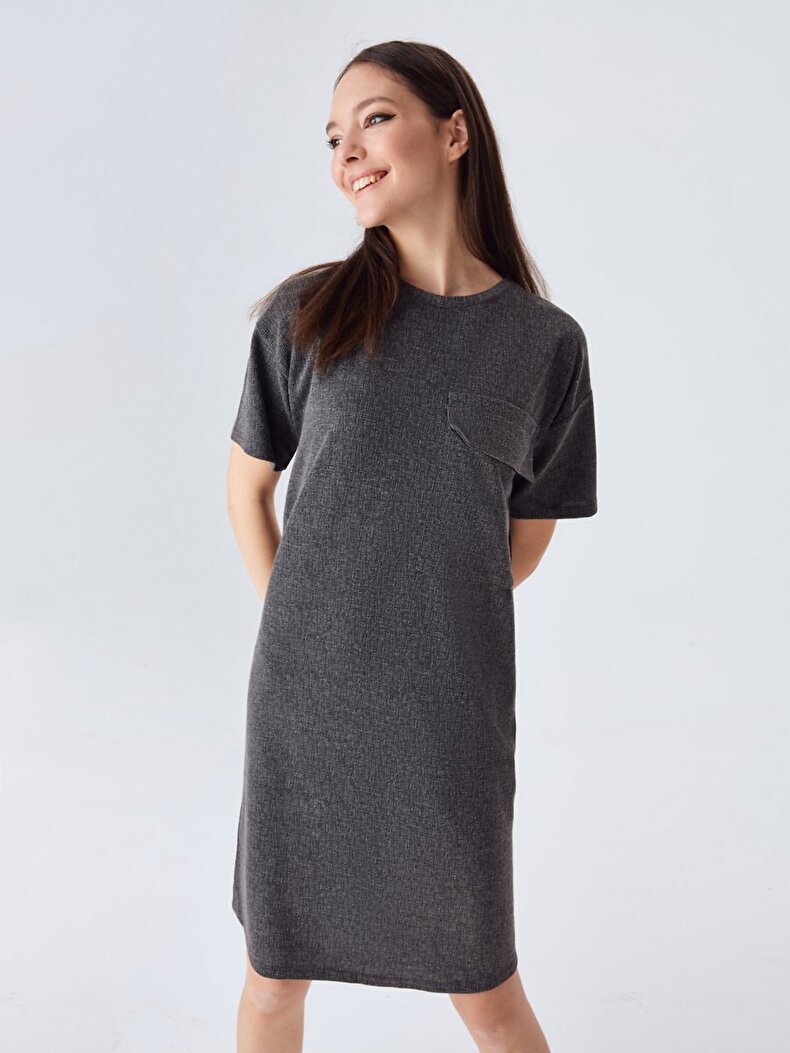 Short Sleeve With Pockets Anthracite Dress