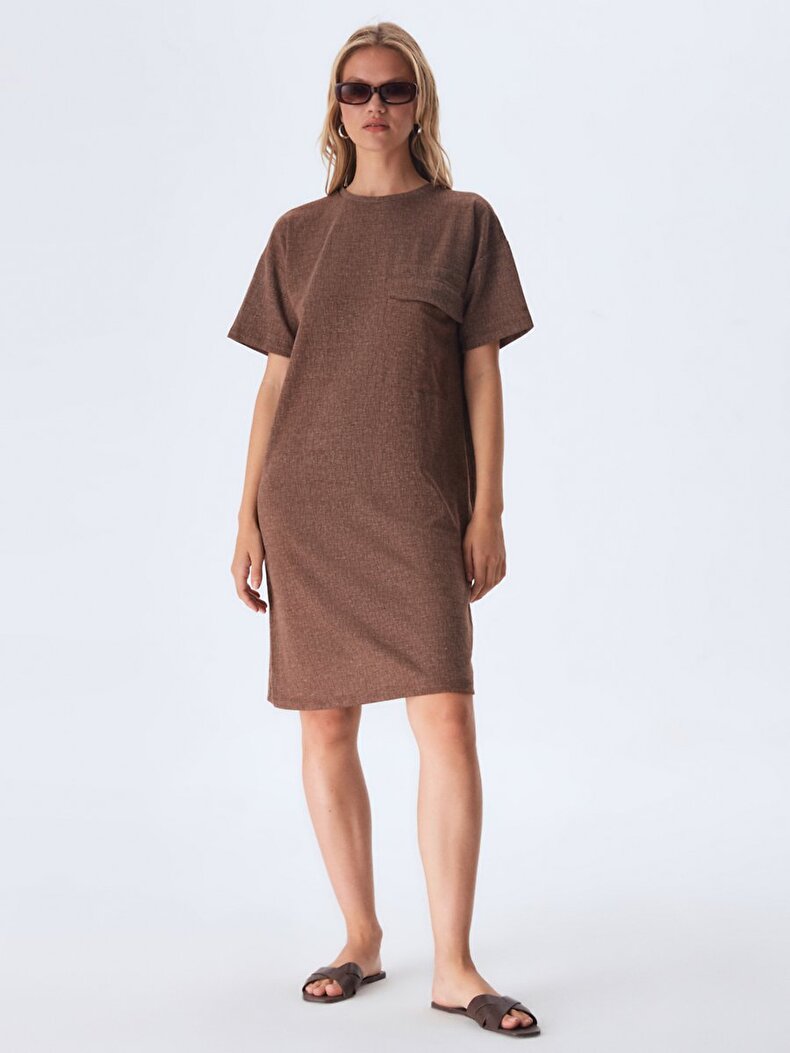 Short Sleeve With Pockets Brown Dress
