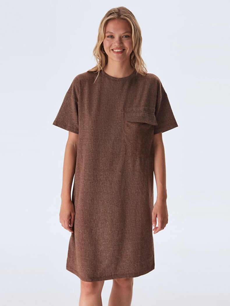 Short Sleeve With Pockets Brown Dress
