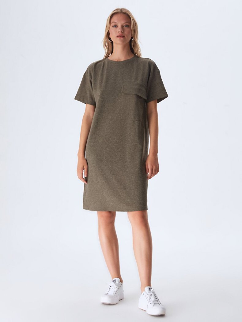 Short Sleeve With Pockets Green Dress