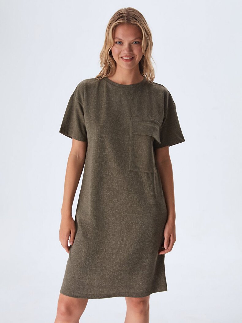Short Sleeve With Pockets Green Dress