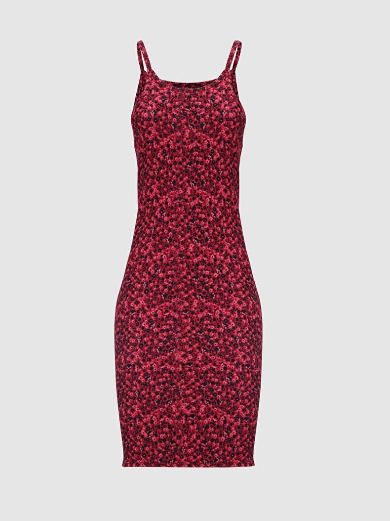 Flower Print Pattern Halter Collar Red Dress