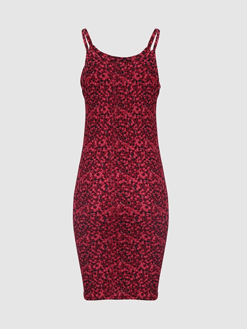 Flower Print Pattern Halter Collar Red Dress