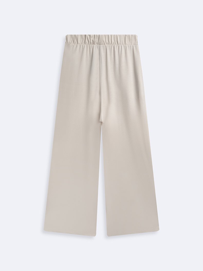Beli Lastikli Düz Kesim Krem Pantolon