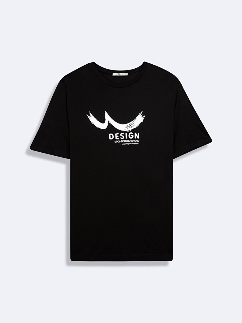 Short Sleeve Crew Neck Sign With Print Black T-shirt