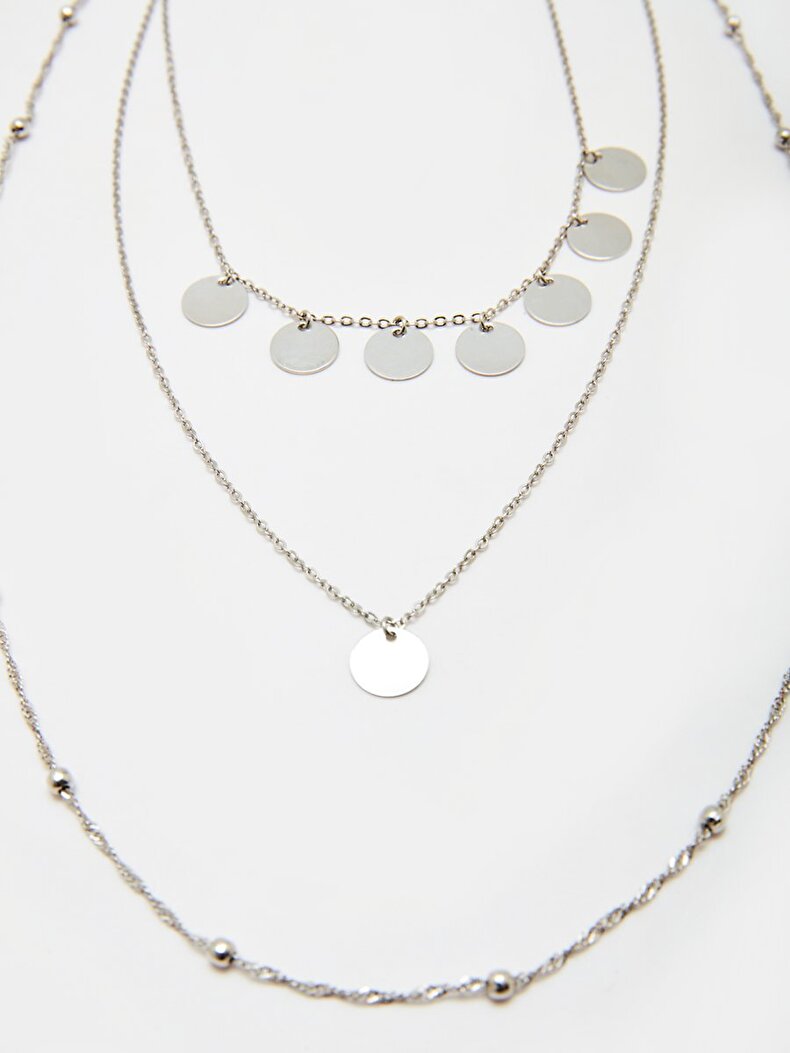 Multi Zi̇nci̇r Triple White Necklace