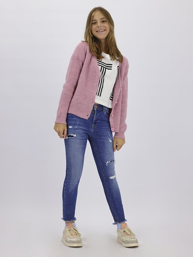 Buttoned Knitted Roze Cardi̇gan