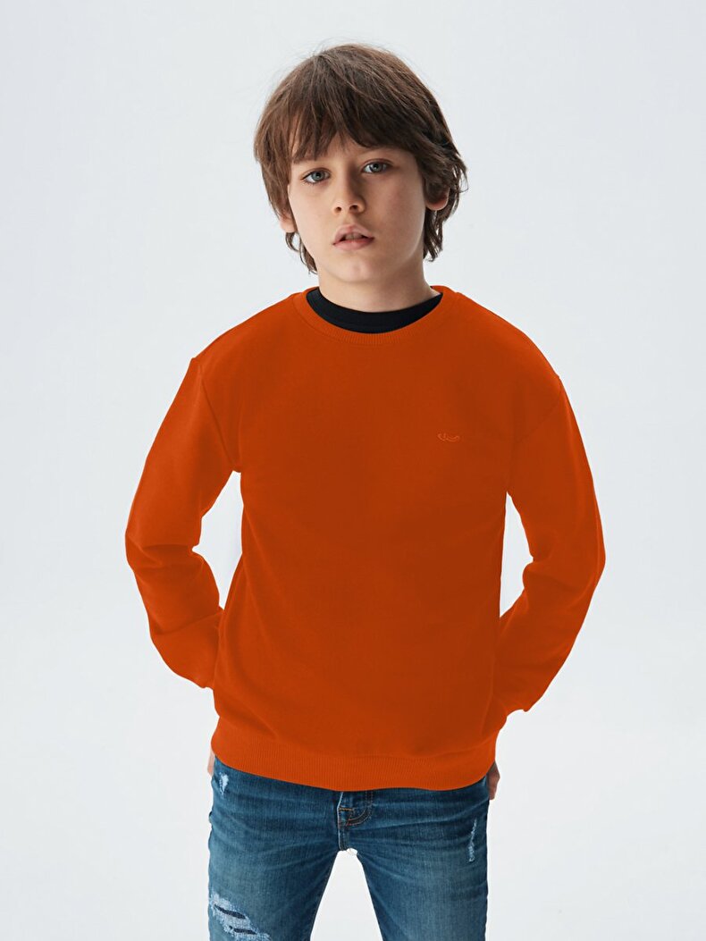 Crew Neck Orange Sweatshirt