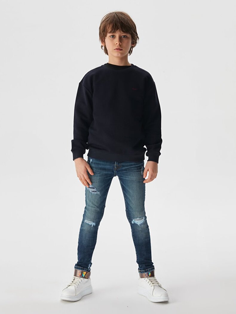Crew Neck Donkerblauw Sweatshirt