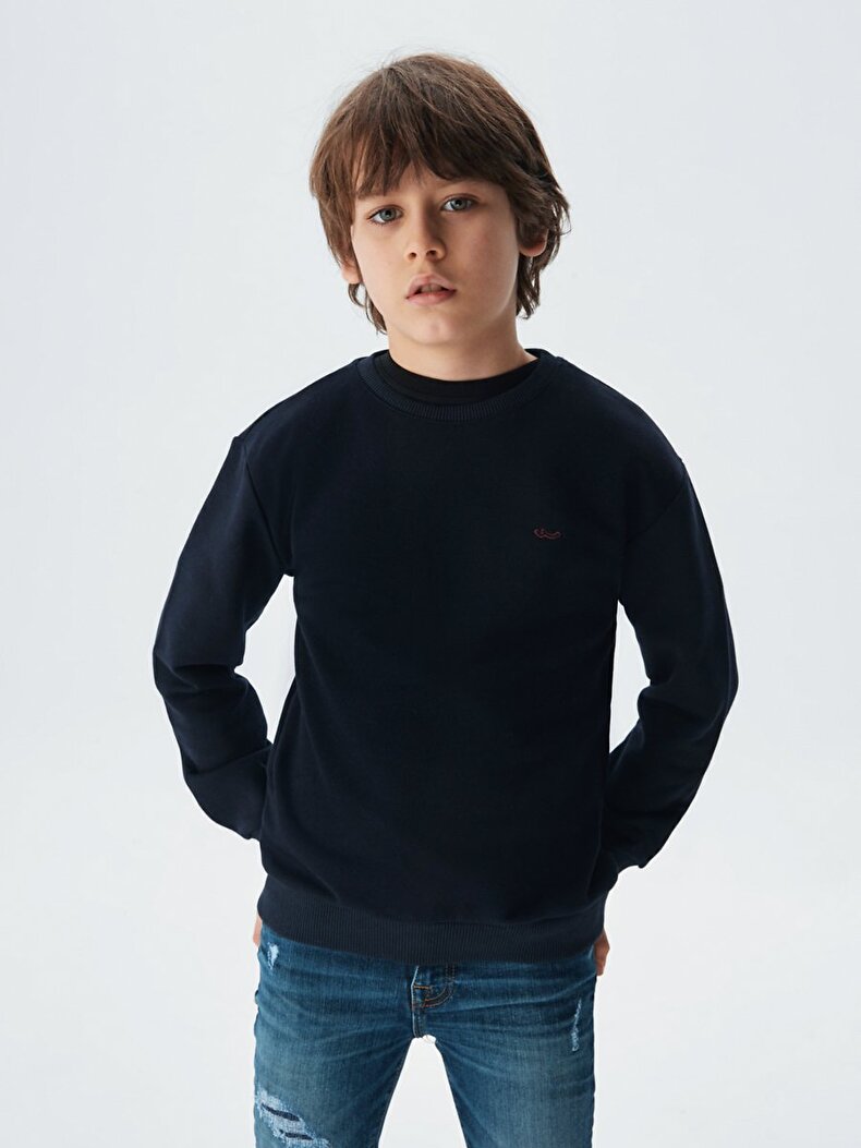 Crew Neck Donkerblauw Sweatshirt