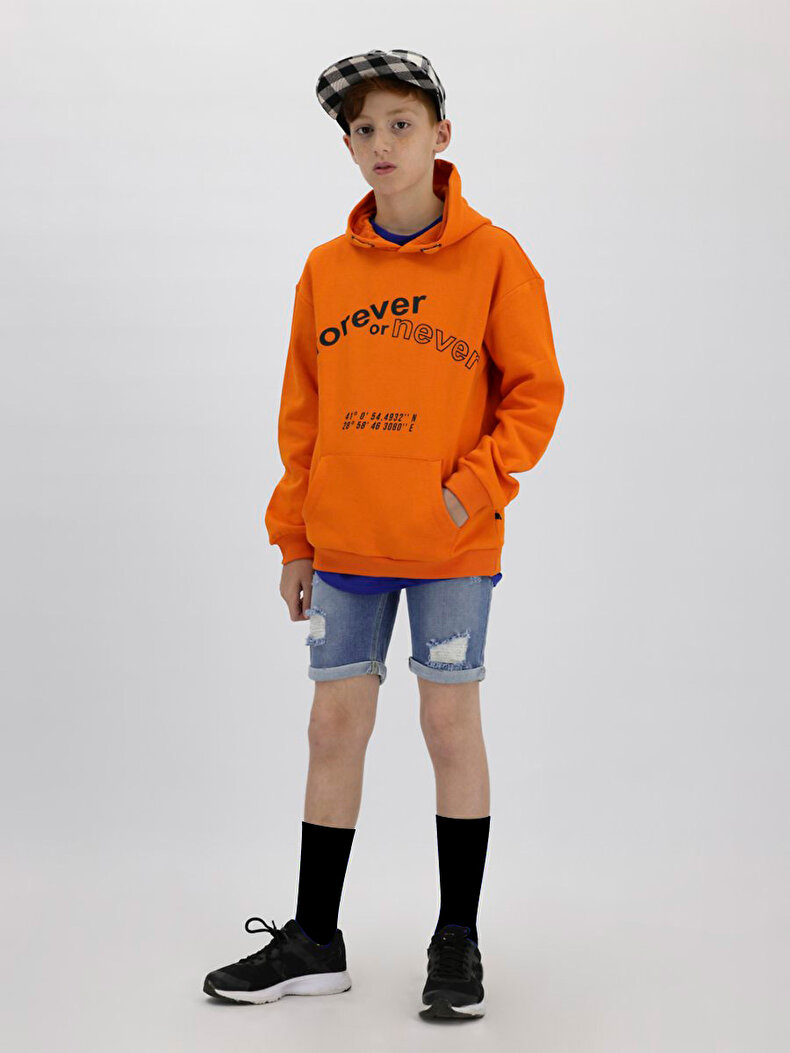 Print With Print With Hood Orange Sweatshirt