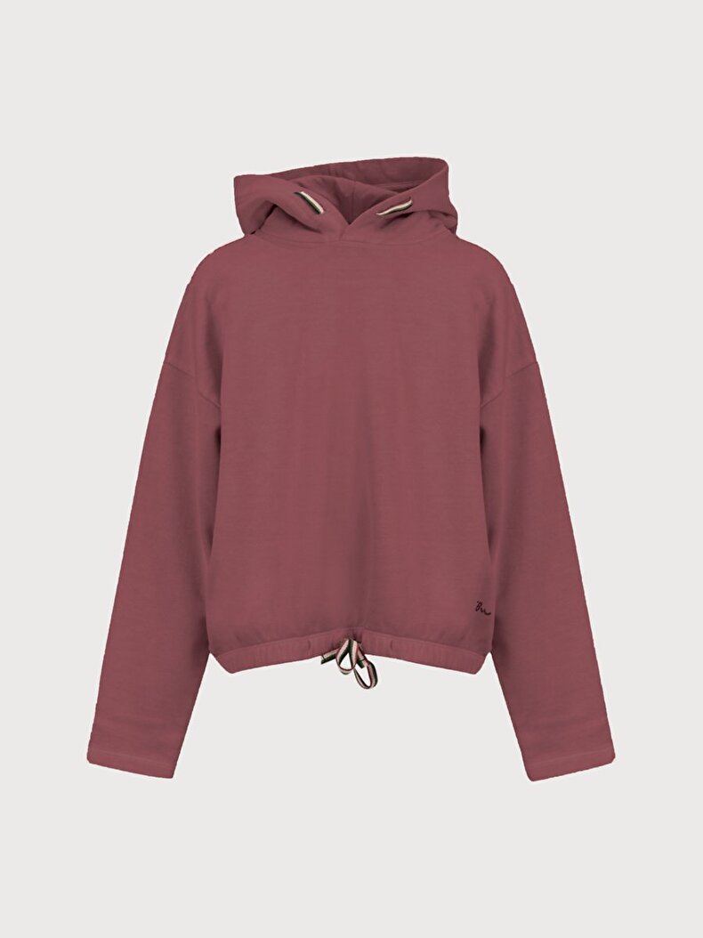 Uzun Kollu Kapüşonlu Beli Lastikli Mor Sweatshırt